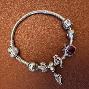 Pandora Bracelet Charm Set 7" Dog, Music Note, Wing Ale 925